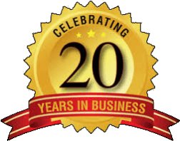 celebrating 20 years in business logo